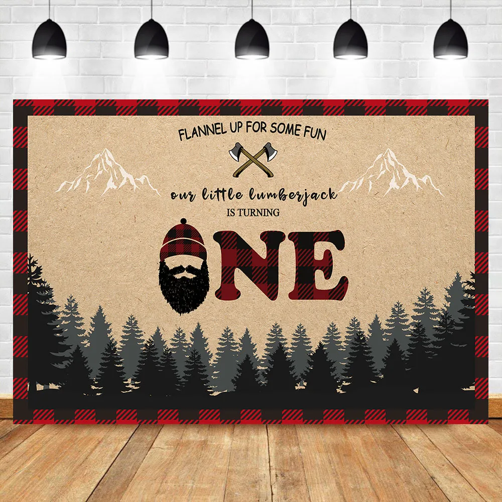 Mocsicka Lumberjack Baby Shower Backdrop Buffalo Plaid Wilderness Bear Photography Background 7x5ft Vinyl Lumberjack Baby Shower Backdrops
