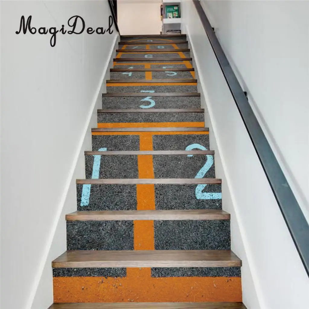 13Pcs 3D DIY Tile Stairs Stickers Removable Waterproof Wallpaper Stickers Self-adhesive Stair Riser for Stairway or Home Decor