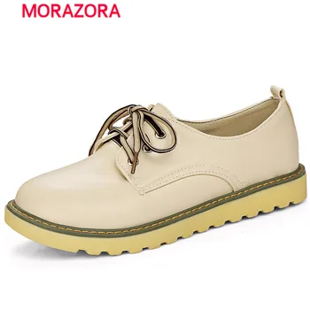 

MORAZORA PU soft leather shoes woman big size 34-43 platform shoes lace-up women flats oxford shoes single