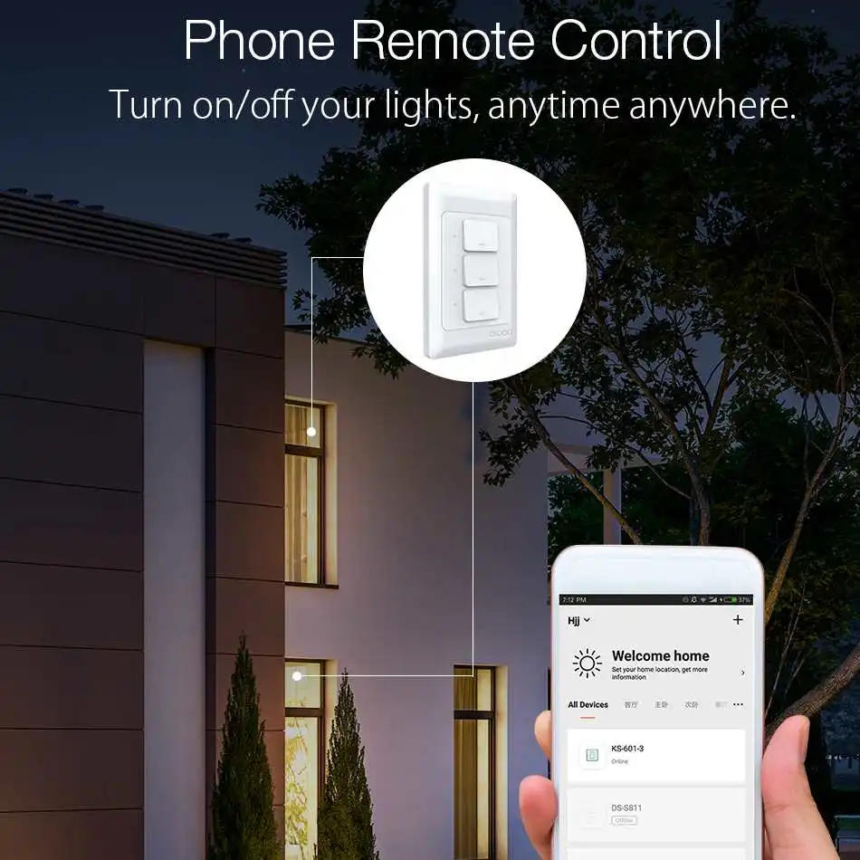  DIGOO DG-S811 AC100V-250V 600W 1/2/3 Gang WIFI Wall Button Switch Tuya APP Remote Smart Control Wor - 4000027118980