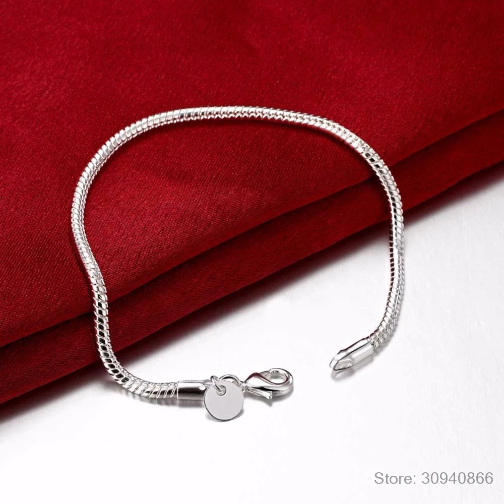 925 Браслеты стерлингового серебра браслеты для Для женщин модные Серебряные ювелирные изделия с S925 штамп 3 мм Змея Браслет Кость YB001