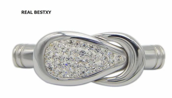 

REAL BESTXY 10pcs/lot High quality 316 stainless steel magnetic clasp with crystals for leather bracelets crystal buckle