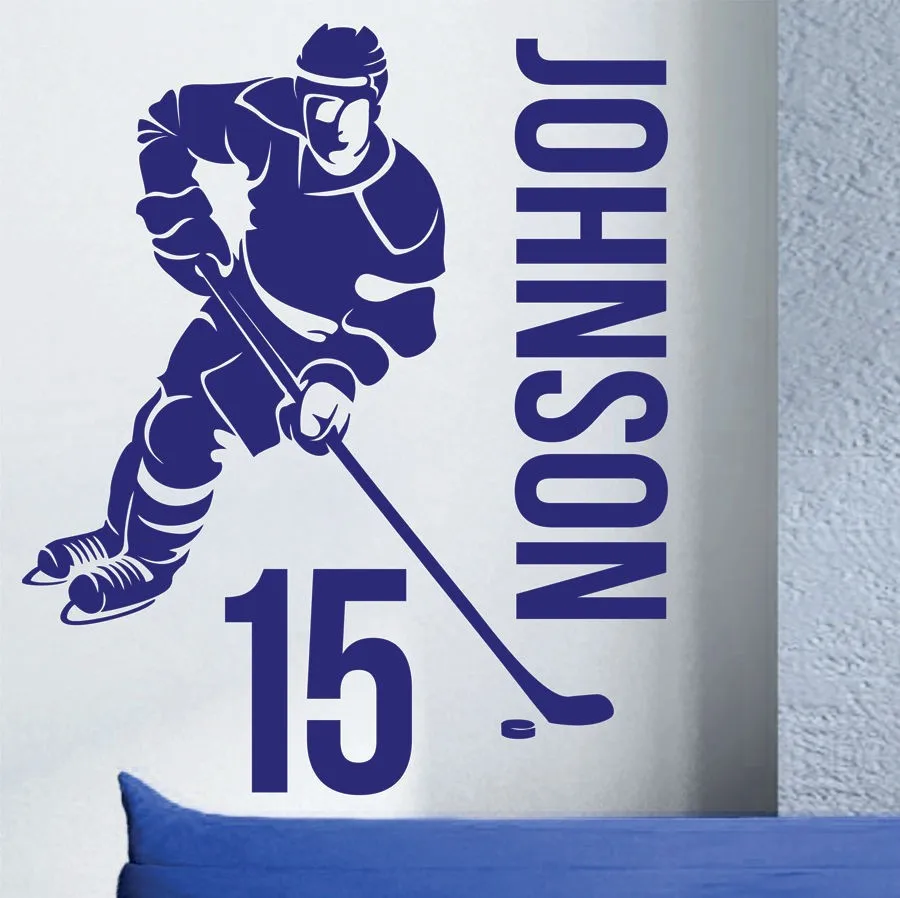 Custom Made Name & Number Hockey player Vinyl Wall Decals Art Mural