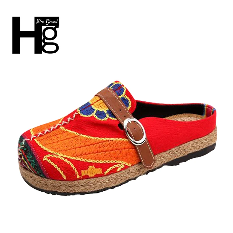 

HEE GRAND Chinese Style Traditional Women's Plus Size 36-40 Loafers Unique Manual Flower Abstract Flat Shoes for Woman XWX6012