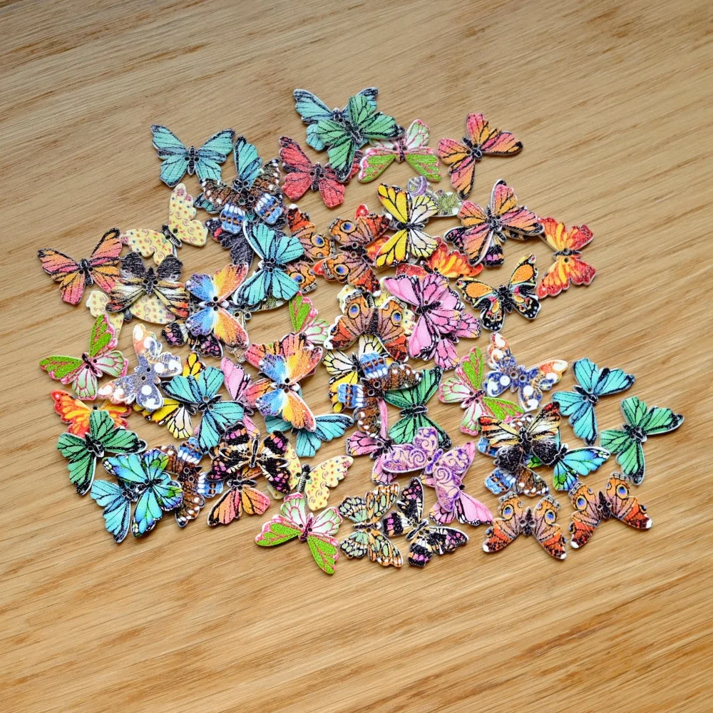 

50pcs 2 Holes Colorful Butterfly Wooden Buttons Fit Sewing and Scrapbooking Sewing Buttons For Craft DIY Mixed 8717