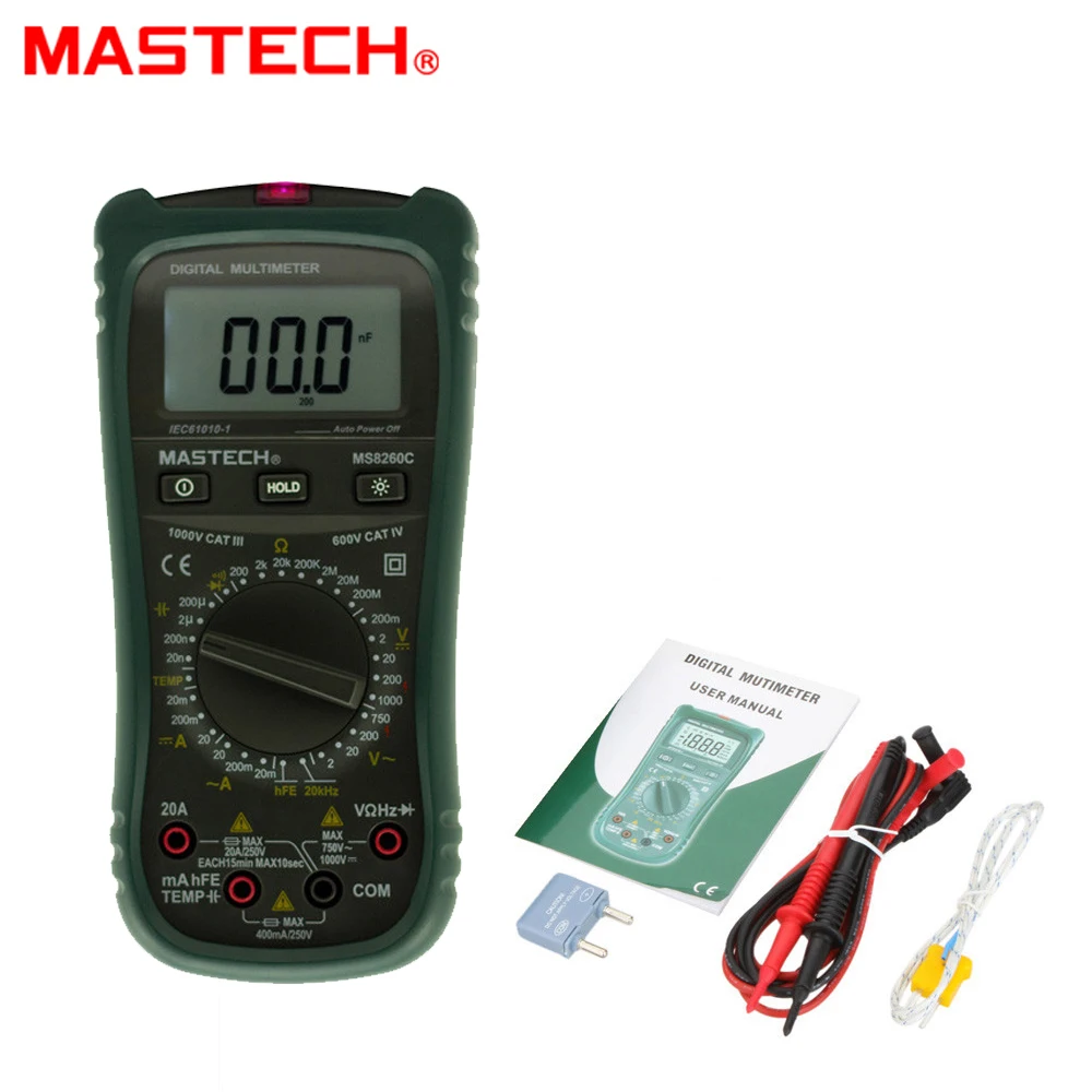 

MASTECH MS8360C DMM HZ Temperature Meter Tester Capacitor w/hFE Test NCV Multimetro LCD Backlight tester Digital Multimeter