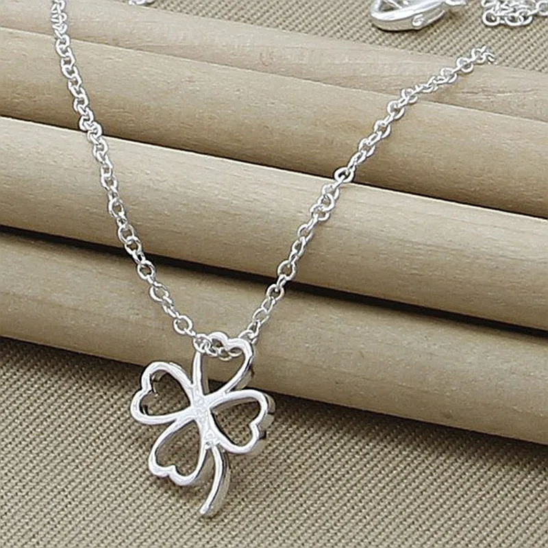 

Silver Plated Hollow Clover Slide Pendant Necklace Women Lucky Jewelry Four Leaves Clover Necklaces Pendant For Mother Gift.