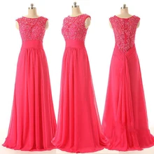 Red Chiffon Prom Kleider Lange 2017 Scoop Sleeveless Zipper Spitze Kristall A-linie Abendkleid Kleid 2016 Vestidos De Festa