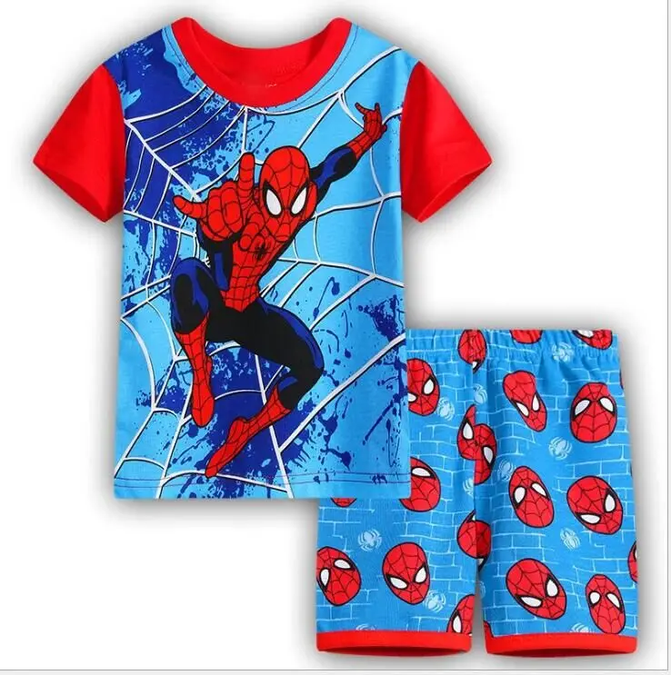 Children Pajamas Set Girls Spiderman Cotton Pants Short-sleeve Kid`s Clothing Casual Nightwear Anime Home Wear Baby Clothes r556 - Цвет: color at picture