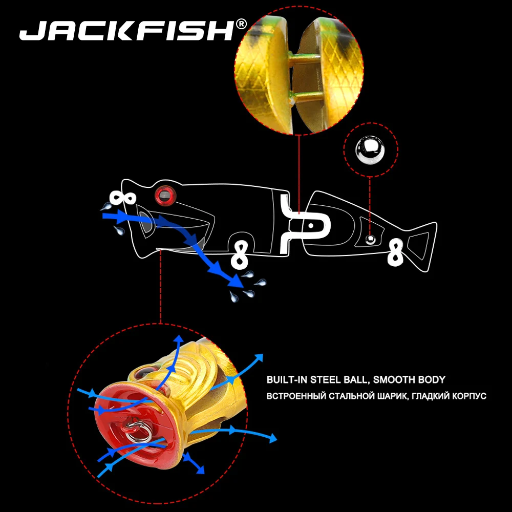 JACKFISH 2 أقسام بوبر إغراء 8.4 سنتيمتر/10g الصيد إغراء 6 ألوان الصلب الاصطناعي بيت الأعلى المياه الصلب الطعم الصيد معالجة