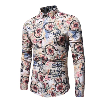 

Men Printed Long Sleeve Shirt Slim Business Leisure Shirt Plus Size 3XLMale Casual Brand Shirt Tops 2018 New