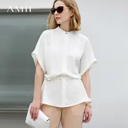 Amii минималистский для женщин 2019 летняя блузка офисные женские туфли плюс размеры шифон рукав "летучая мышь" Стенд воротник женский блуз