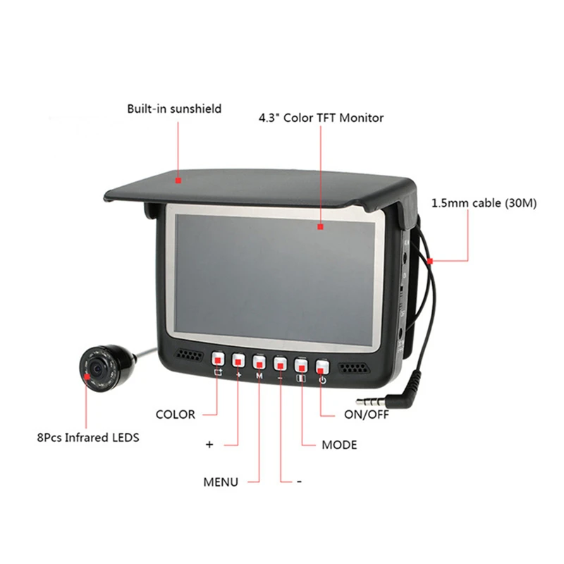 YUMEIQUN 15 м 1000TVL подводная рыболокатор камера видео камера для рыбалки 4," монитор для подледной рыбалки 8 шт. ИК светодиодный ночного видения