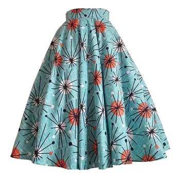 

35- summer women vintage 50s blue kitsch atomic midi swing skirt rockabilly pinup saia skirts cotton plus size faldas
