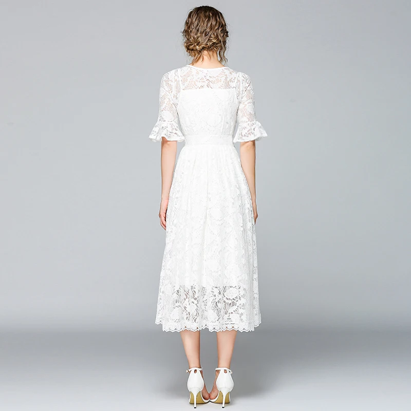 YiLin Kay высокое качество роскошное подиумное белое кружевное Открытое платье женское сексуальное кружевное длинное платье с v-образным вырезом vestidos