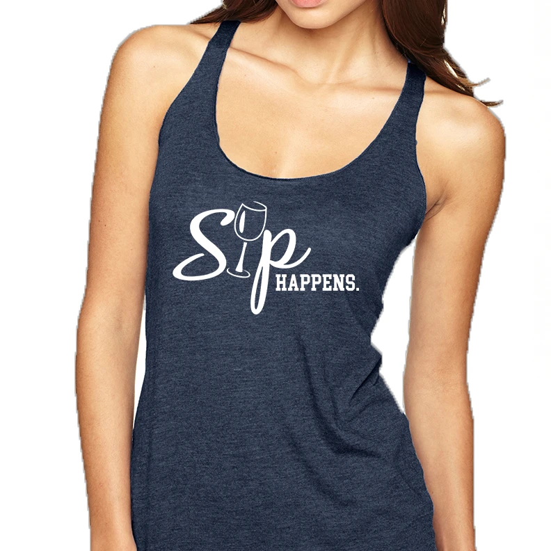 Women's Tank Top Sip Happens Wine Lovers Shirt Drink Top (4)