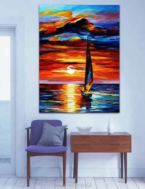 Vers Le Soleil Moderne Acrylique Peinture Couteau Voilier Photo Sur