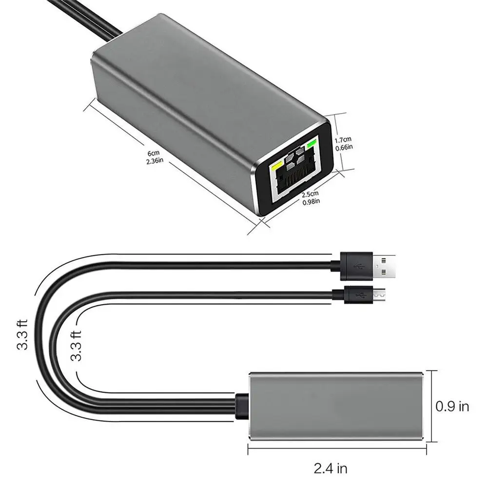 Новый высококачественный Ethernet-адаптер для пожарной ТВ-карты Micro 100M кабель преобразования 1 м для микро-usb кабеля и usb-кабеля питания