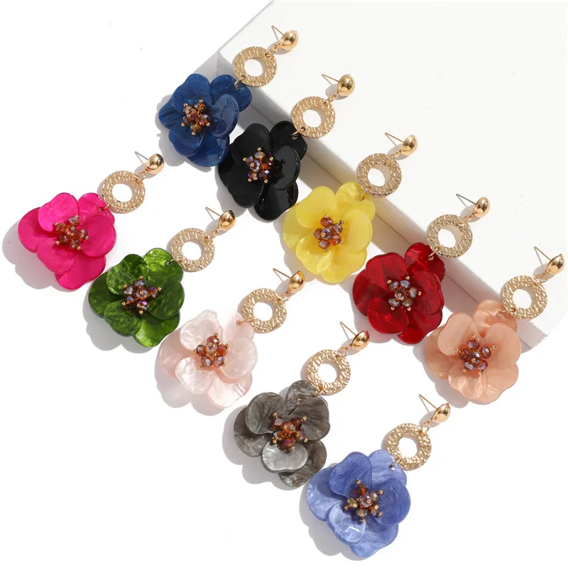 

Trendy Acrylic Flowers Drop Earring for Women 10 Color Acetate Gold Color Aretes De Mujer Modernos 2018 Wedding Party Jewellery