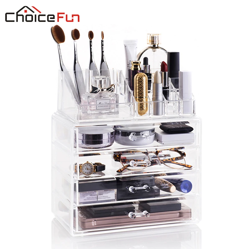 

CHOICE FUN Bathroom Transparent Large 4 Drawers Storage Makeup Box Organize Clear Draw Acrylic Cosmetic Organizer Organizador