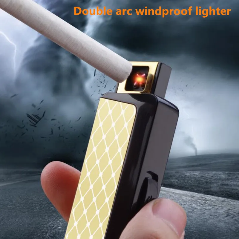 Новый Портативный USB зарядки Беспламенного двойной дуги ветрозащитный