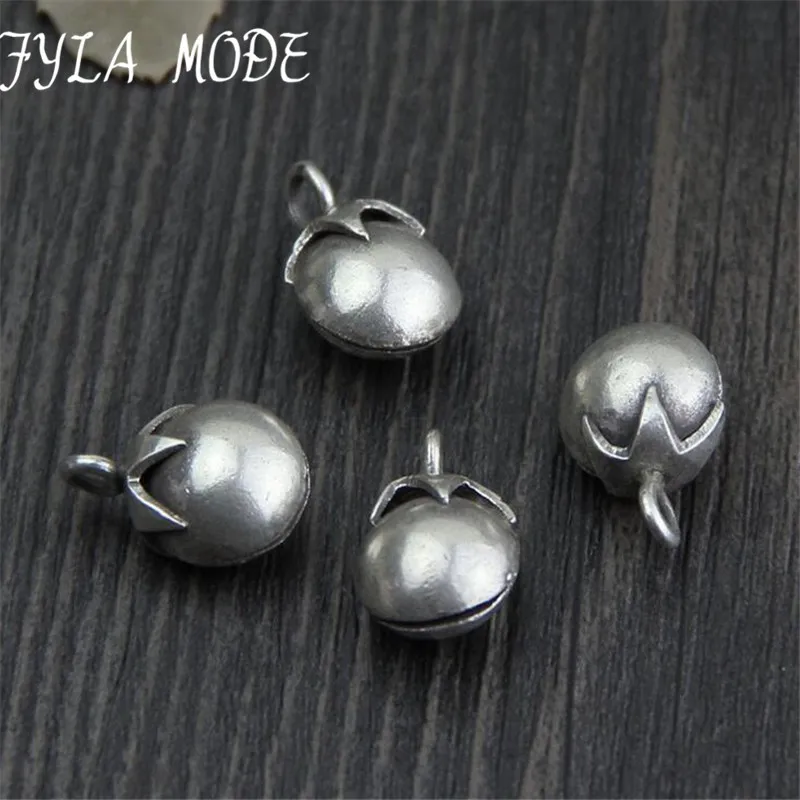 

Fyla Mode 925 Thai Silver Tomato Shape Jingle Bells Pendants Hanging Christmas Tree Ornaments Christmas Decorations DIY Crafts