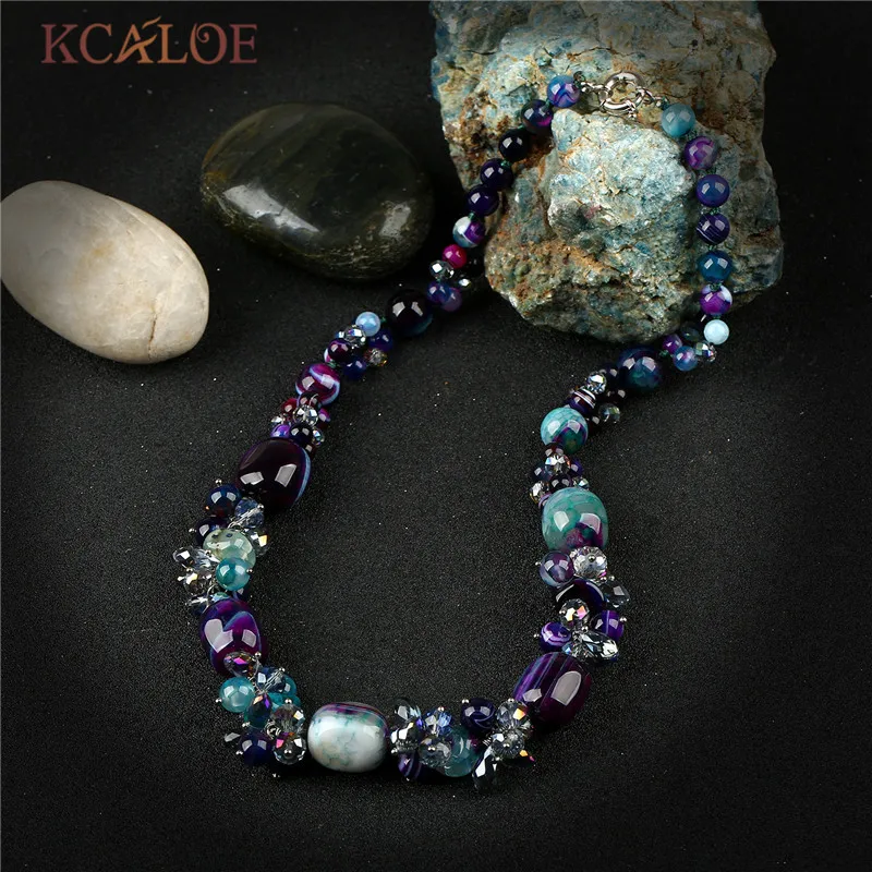 

KCALOE Valentine's Gift Austrian Crystal Onyx Necklaces & Pendants Collares Handmade Maxi Natural Stone Necklace For Women