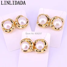 5 пар Мода натуральный жемчуг серьги шпильки Золотой цветок Форма жемчужные серьги для Для женщин украшения подарок