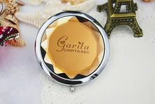 100pcs/Lot+Customized LOGO Yellow Crystal Compact Mirror Autumn Wedding Gift Cosmetic Mirror Favors+FREE SHIPPING