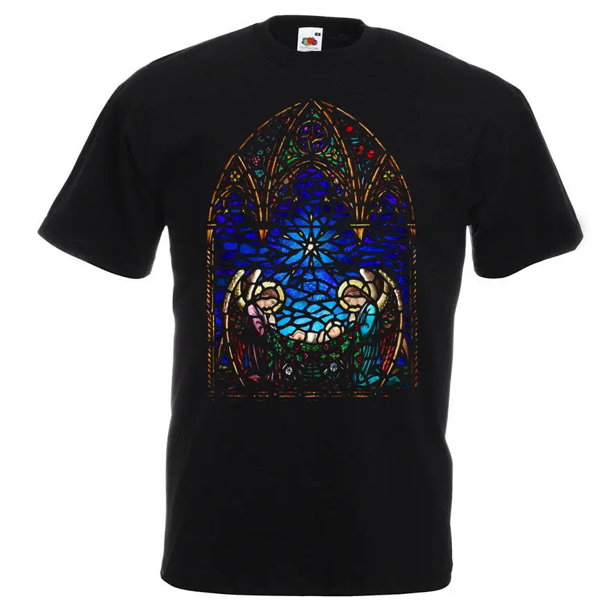 Stained Glass T Shirt Angels Watch Christmas Day Catholic Christian S