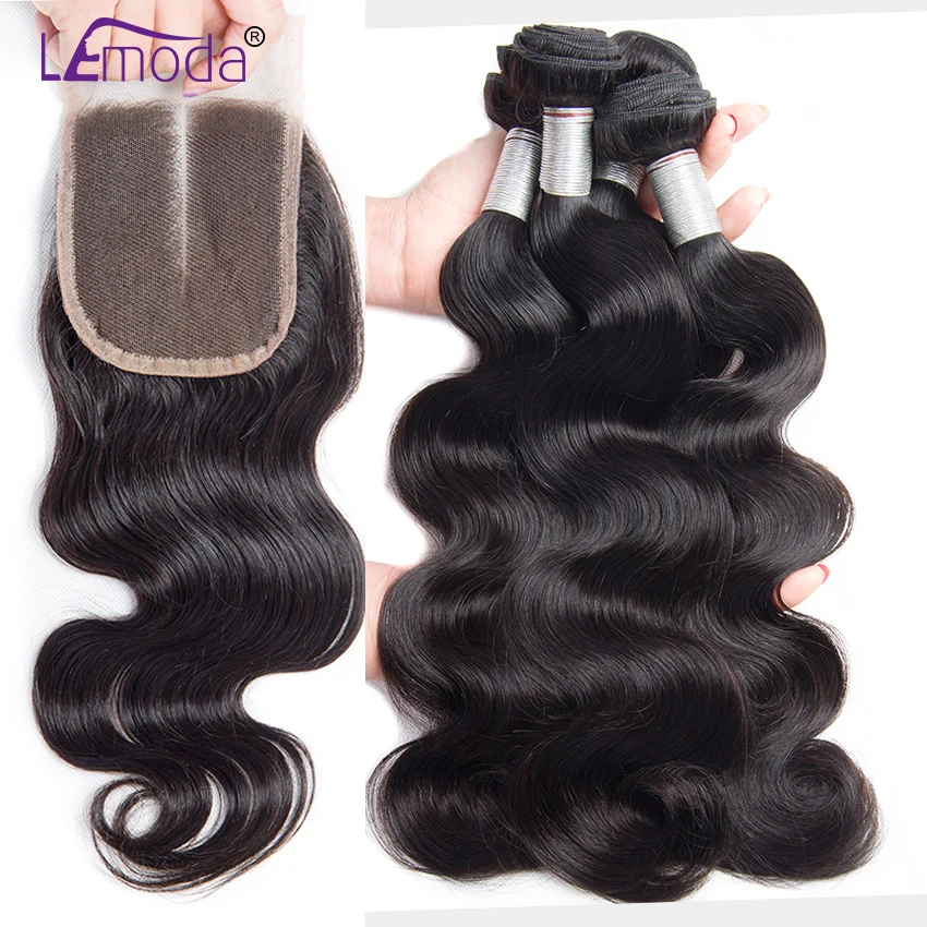 Brazilian Body Wave Virgin Hair Bundles With Closure 4PCS Human Hair Bundles With Closure LeModa Virgin Hair Extensions