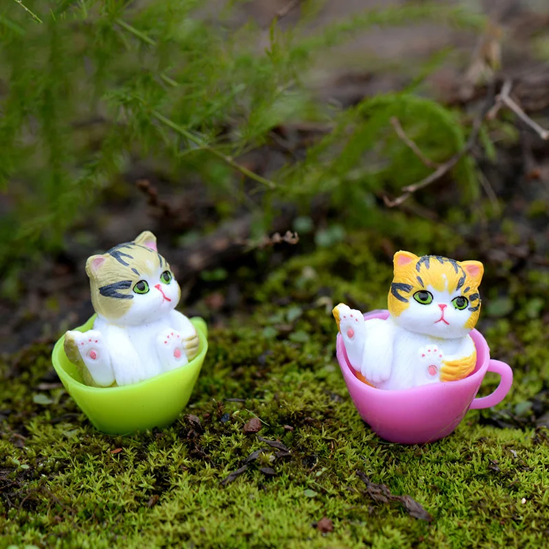 Мини кавайная чашка кошка животные модель миниатюрный домашний сад, фигурки украшения Аксессуары Декор фея ремесло пластик бонсай рисунок