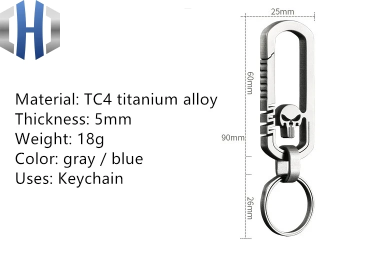 Титановый брелок, новинка, череп, брелок для ключей, для мужчин, талия, подвешивается, хит, для улицы, EDC, карабин