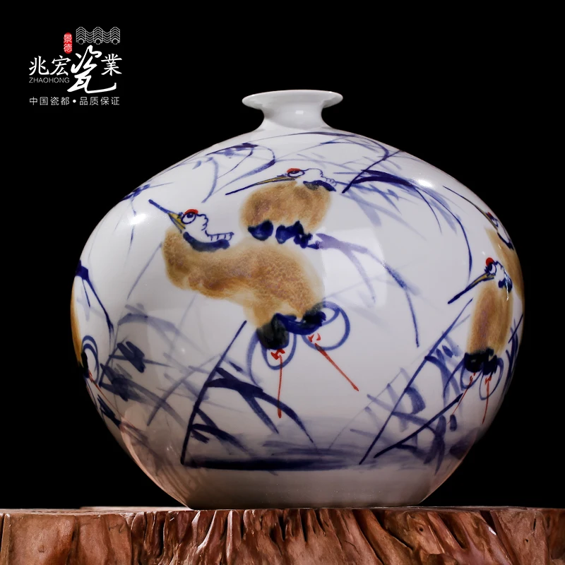 

Jingdezhen Zhaohong master hand pastel high-grade porcelain porcelain art antique vase decoration decoration crane