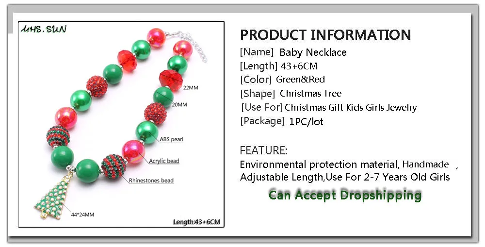 MHS. SUN массивное ожерелье с бусинами, подвески в виде рождественской елки, сделай сам, для девочек, детские ювелирные изделия, ожерелье из жевательной резинки, модный подарок на день рождения, 1 шт