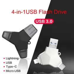 EASYA мини USB Flash Drive 32 ГБ 64 ГБ 128 ГБ 4 в 1 USB OTG Стик для lightning/USB 3,0/Тип-c/Micro USB накопитель для iPhone Применение