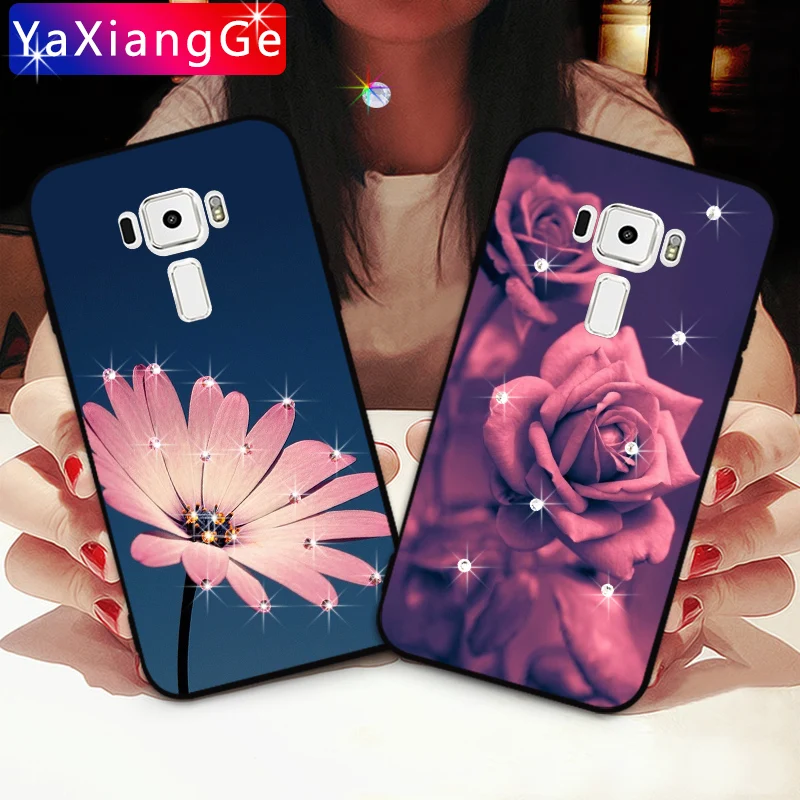 

Flower Rose Diamond Cases For Asus zenfone Selfie ZD551KL Z00UD Soft TPU Rhinestone back Cover For Asus ZenFone 3 ZE552KL