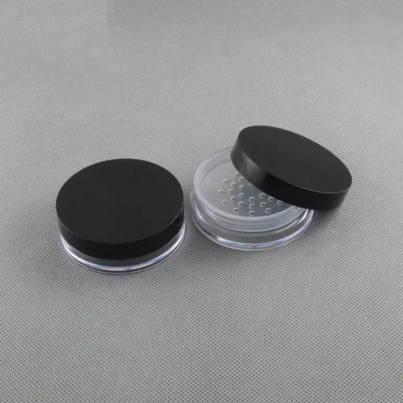 

Empty Loose Powder Case 10ml Black Cover Honey Powder Case Empty Transparent Pearl Powder Box With Puff Cosmetic Container 50pcs