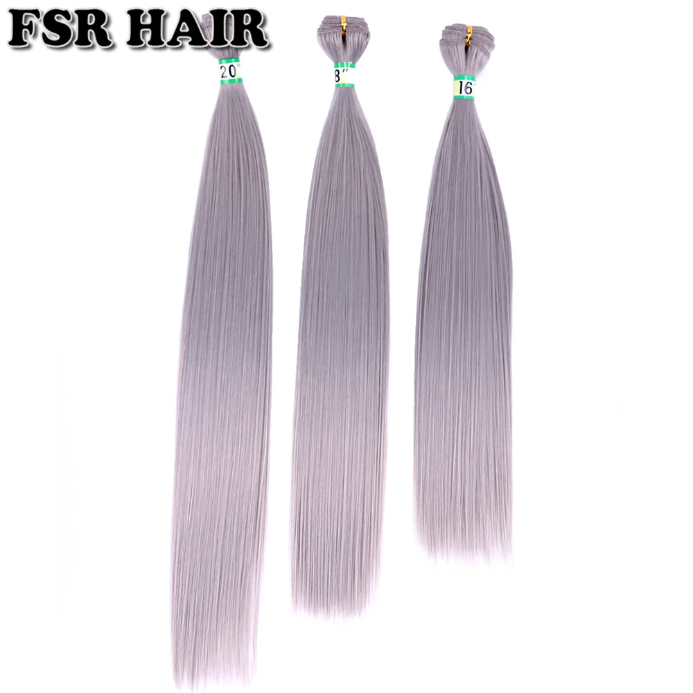 Dark Grey 16 18 20 Inches 3 pieces One Lot Straight Hair Bundles High Temperature Synthetic Hair Extensions for Black Women