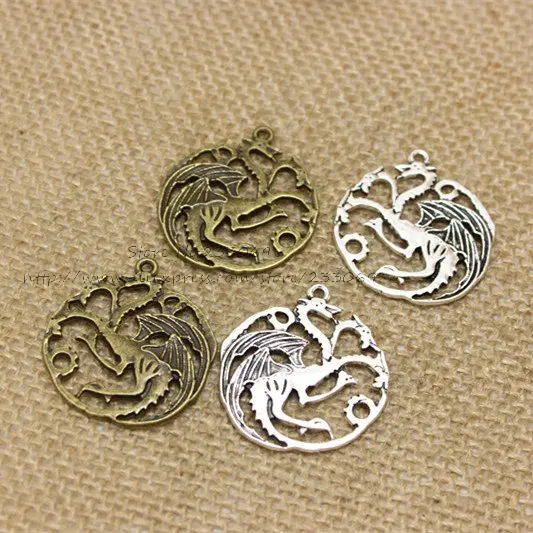 

PULCHRITUDE 12pcs/lot 33*35mm Antique Silver Metal Alloy Game of Thrones Dragon Jewelry Pendant Charms Animal Charm