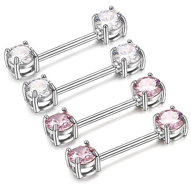 

2PCS 6 Color Fashion Surgical Steel Nipple Piercing Fashion Body Piercing Piercing Big Zircon Rings Body Jewelry for Women Girls