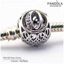 925 пробы серебро ажурные Винтаж Алфавит Ясно CZ Письмо O бусины для изготовления ювелирных изделий Подходит Pandora талисманы браслет