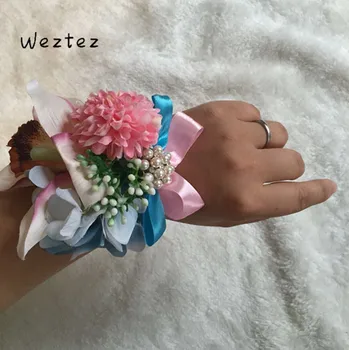 

Bride Bridesmaids Wrist Corsages Groom Corsages Boutonniere Wedding Wrist Hand Flowers Party Decoration 476