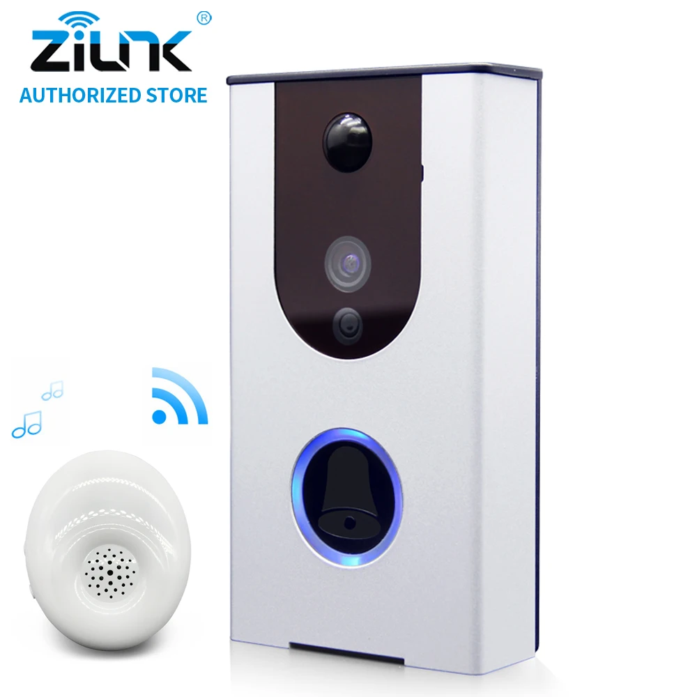 

ZILNK Battery WiFi Doorbell Cloud Storage Video Intercom PIR Night Vision Support TF Card with Indoor Chime US Plug Silver