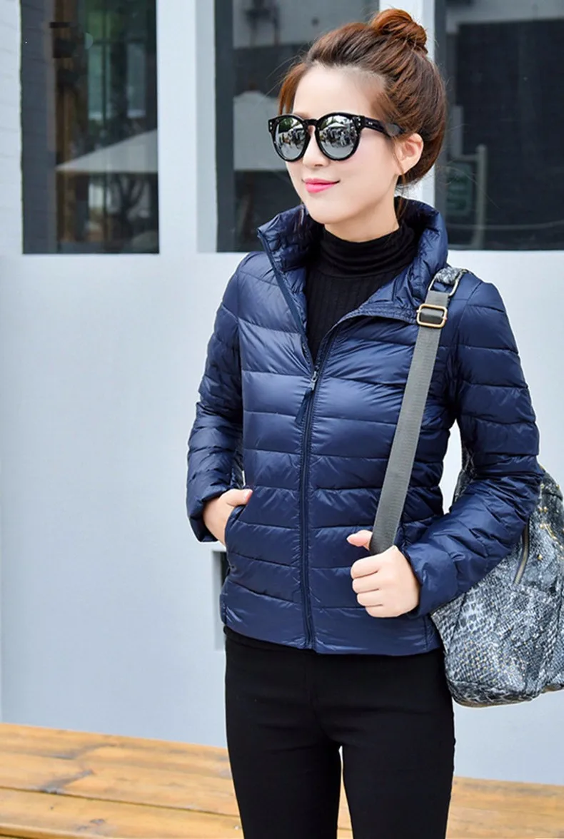 Ультра легкий женский пуховик, плюс размер 4XL, зимнее Короткое женское пальто со стоячим воротником, куртки, повседневный пуховик для девушек GQ1547