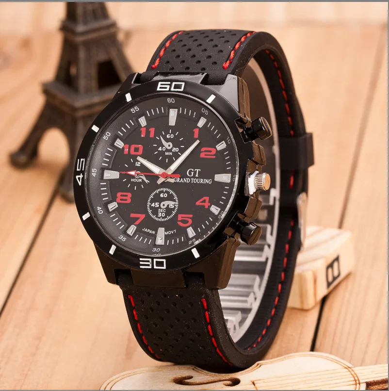 Luxury Top Brand Sport Quartz Watch Men Fashion Military Silicone Wrist Watches three-eyes relogio masculino Hodinky Satti - Цвет: Red