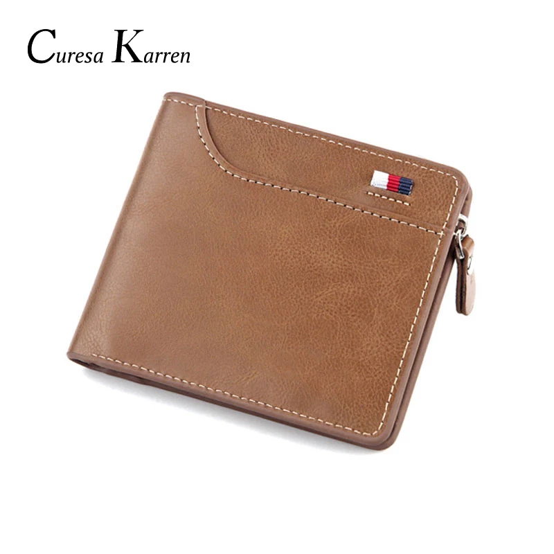 

New men's short wallet Retro casual cross card bag Multi-function wallet zipper bag leather purse