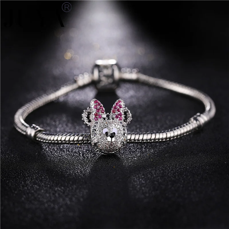 

17-22cm Copper Snake Chain Clasp Bracelet Handmade Original Beads Heart Mickey Charms Bracelets & Bangles For Women pulseira