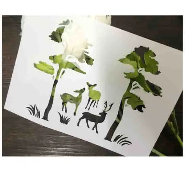Дерево Олень Семья Скрапбукинг Инструмент карты DIY альбом маскирующий спрей