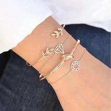 Conjunto pulseiras boho douradas, 2020, feminino, folhas, nó, pingente, correntes delicadas, festa, acessórios de joias